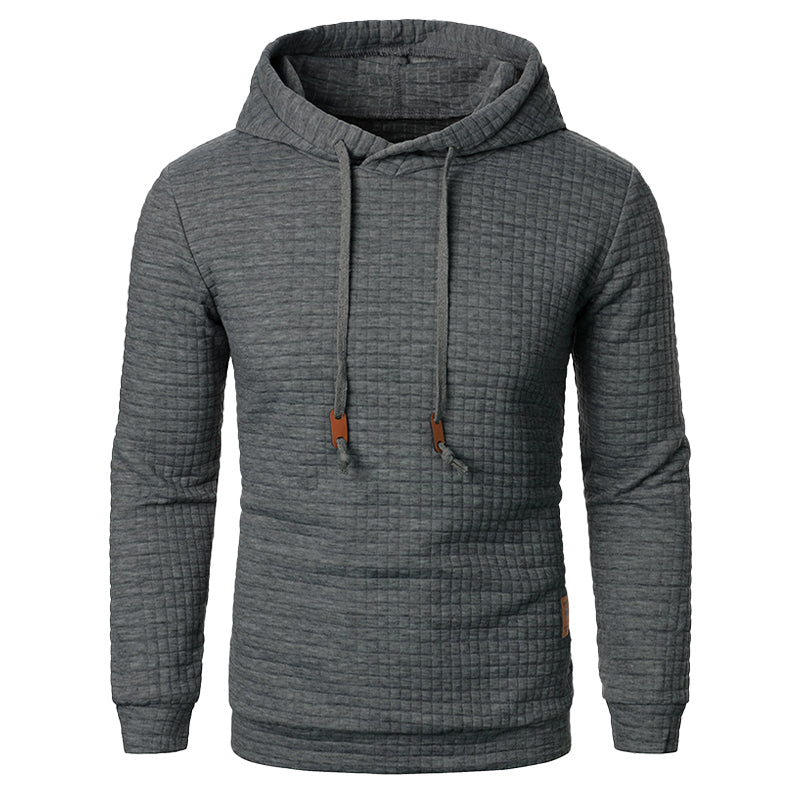 Camisola com capuz de malha de textura axadrezada e corte justo para homem, com capuz com cordão