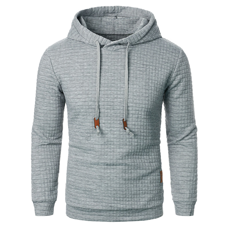 Camisola com capuz de malha de textura axadrezada e corte justo para homem, com capuz com cordão