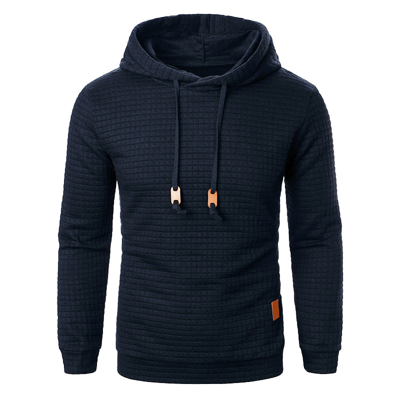 Camisola com capuz de malha de textura axadrezada e corte justo para homem, com capuz com cordão