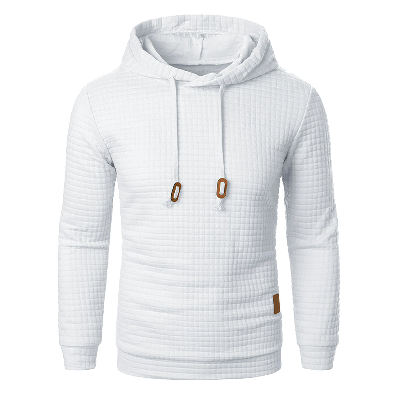 Camisola com capuz de malha de textura axadrezada e corte justo para homem, com capuz com cordão