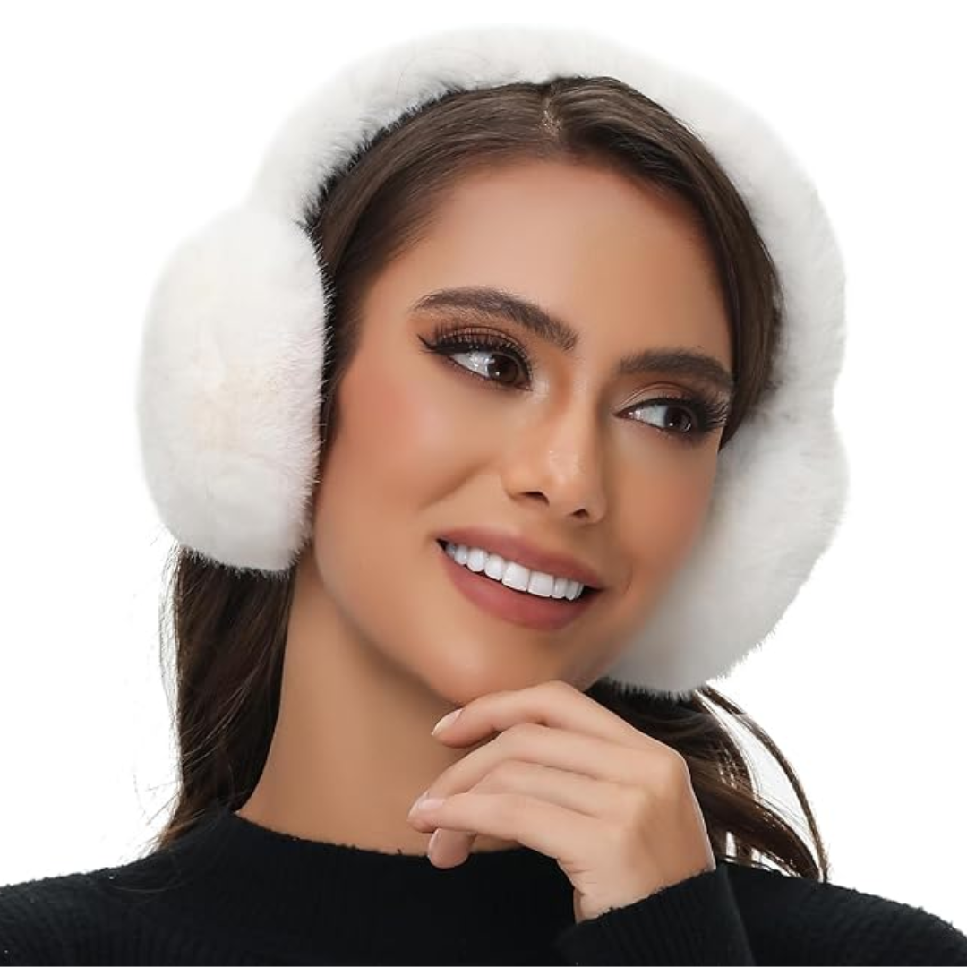 Foldable Winter Earmuffs — Plush Synthetic Fur, Adjustable Fit
