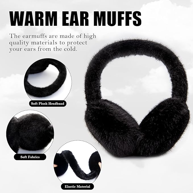 Foldable Winter Earmuffs — Plush Synthetic Fur, Adjustable Fit