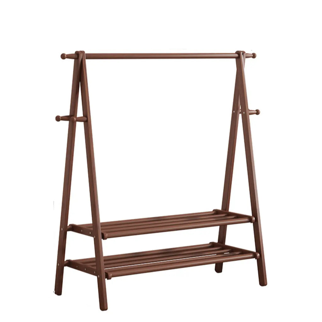 Perchero de madera de 59 in — plegable en forma de A, con ganchos y estante