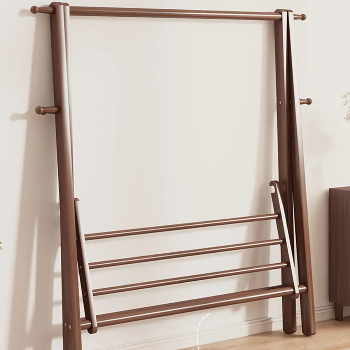 Perchero de madera de 59 in — plegable en forma de A, con ganchos y estante
