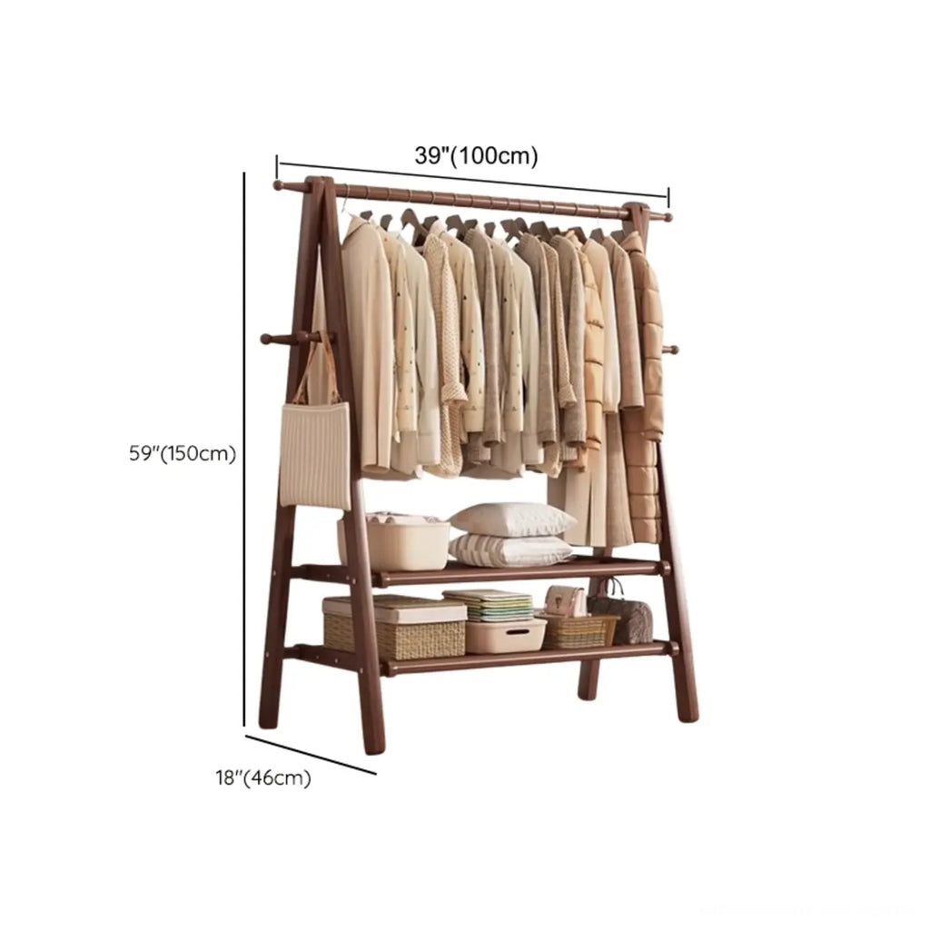 Perchero de madera de 59 in — plegable en forma de A, con ganchos y estante