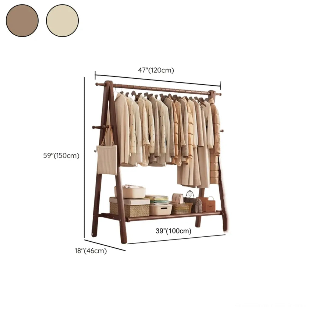 Perchero de madera de 59 in — plegable en forma de A, con ganchos y estante
