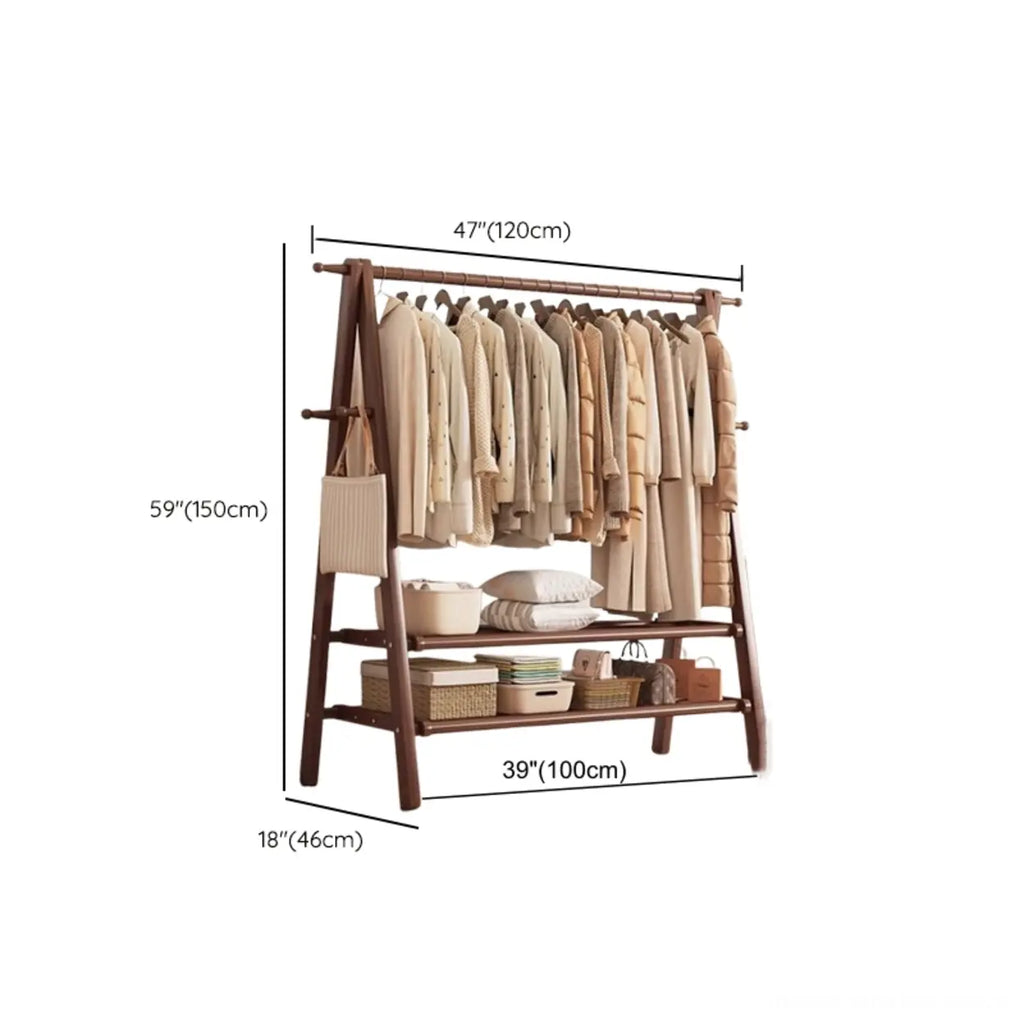 Perchero de madera de 59 in — plegable en forma de A, con ganchos y estante