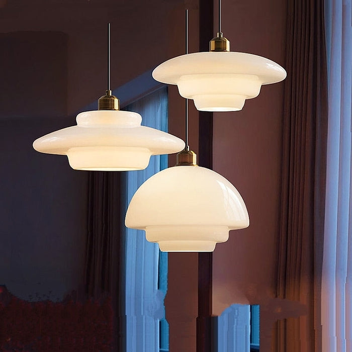 Mid Century White Glass Pendant Light For Modern Interiors