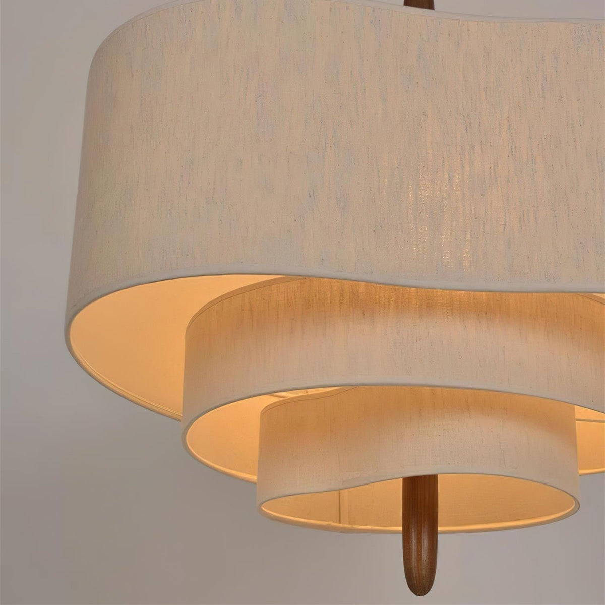 Scandinavian Green Fabric Drum Pendant Light — Tiered Design, Wood Accent