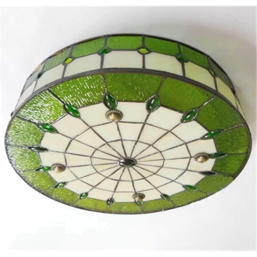 Lámpara de techo art déco de vidrio emplomado verde de 20 pulgadas con 3 luces