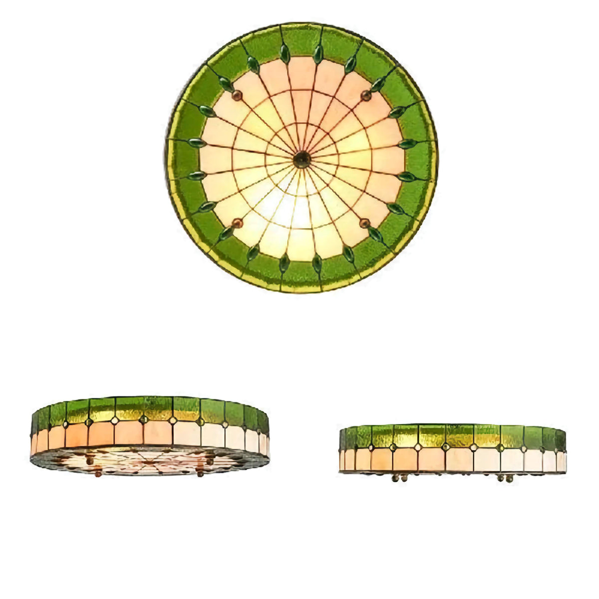 Lámpara de techo art déco de vidrio emplomado verde de 20 pulgadas con 3 luces