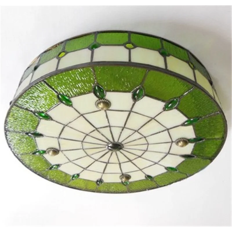 Lámpara de techo art déco de vidrio emplomado verde de 20 pulgadas con 3 luces