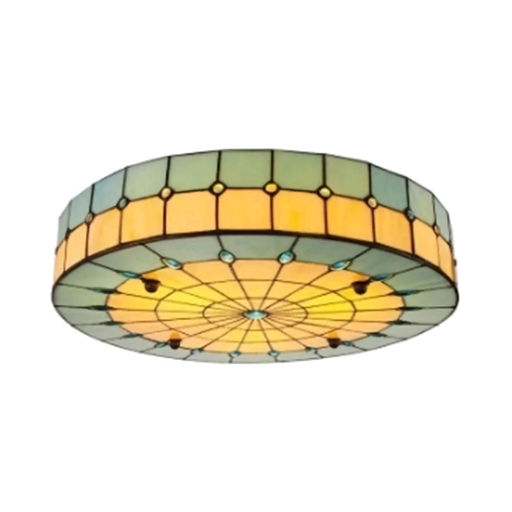 Lámpara de techo art déco de vidrio emplomado verde de 20 pulgadas con 3 luces