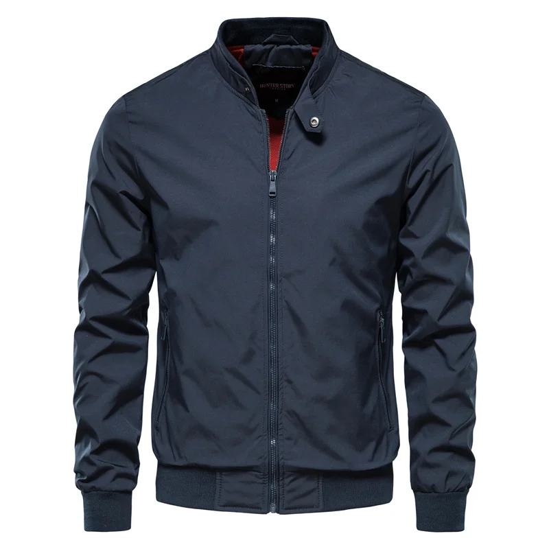 Men’s Lightweight Summer Bomber Jacket — Ribbed Collar, Glossy Finish