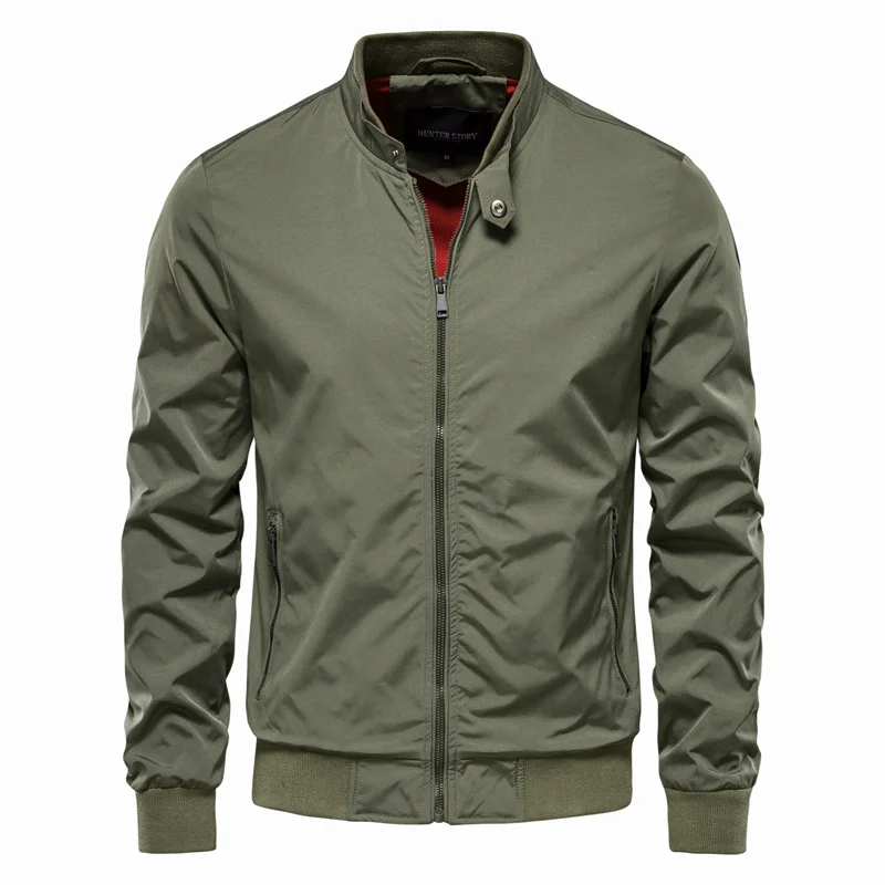 Men’s Lightweight Summer Bomber Jacket — Ribbed Collar, Glossy Finish