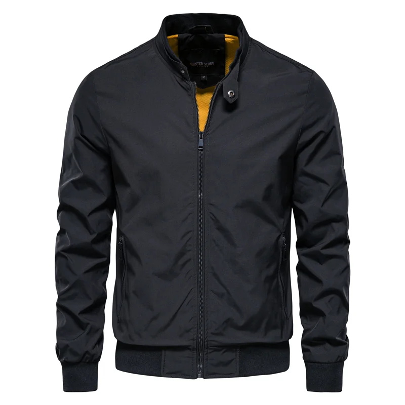 Men’s Lightweight Summer Bomber Jacket — Ribbed Collar, Glossy Finish