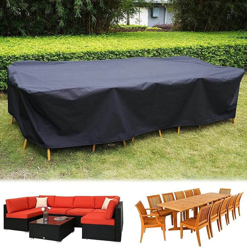Housse de mobilier de terrasse toutes saisons — sangles de fixation et sac