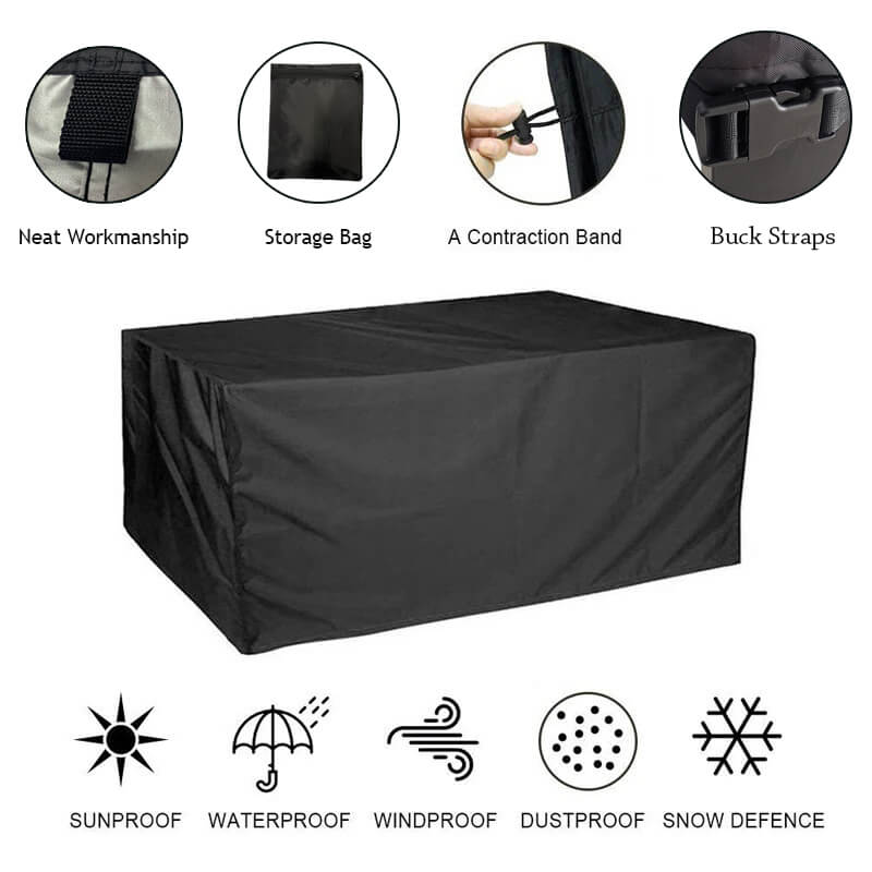Housse de mobilier de terrasse toutes saisons — sangles de fixation et sac
