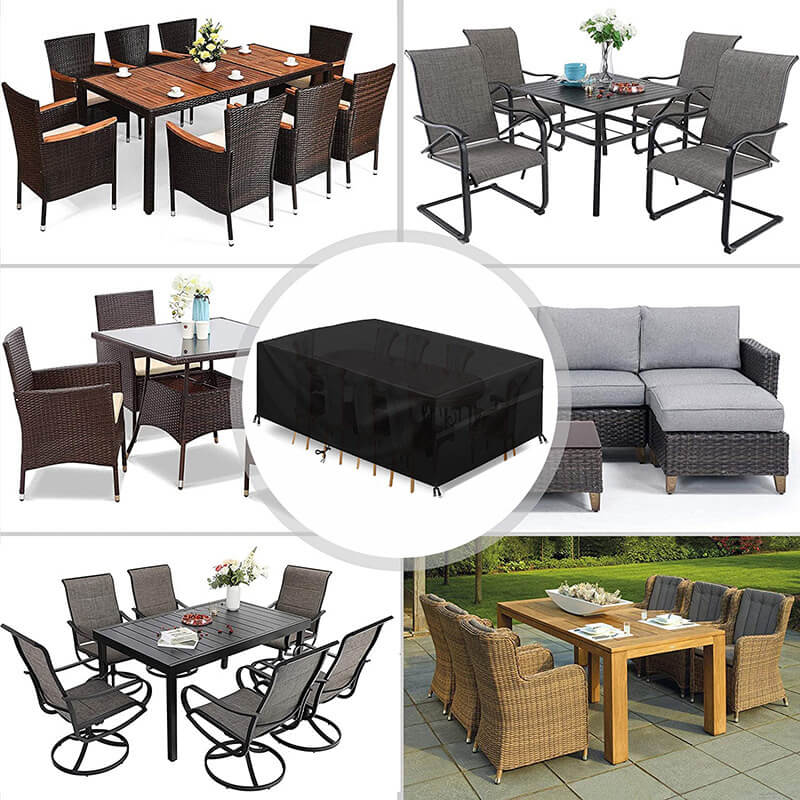 Housse de mobilier de terrasse toutes saisons — sangles de fixation et sac