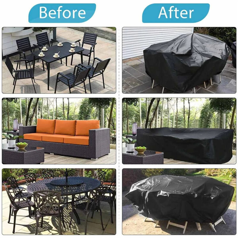 Housse de mobilier de terrasse toutes saisons — sangles de fixation et sac