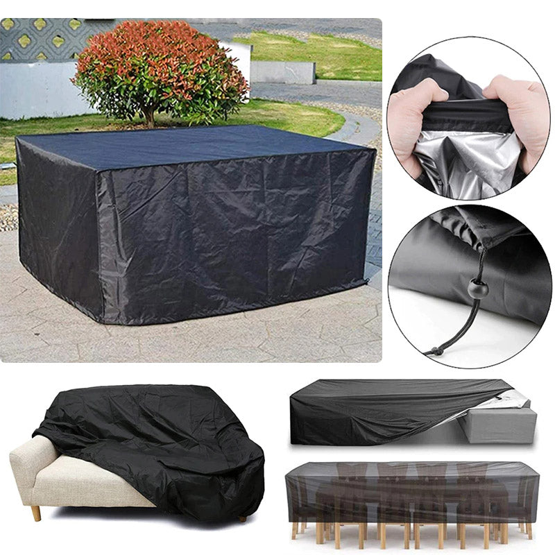 Housse de mobilier de terrasse toutes saisons — sangles de fixation et sac