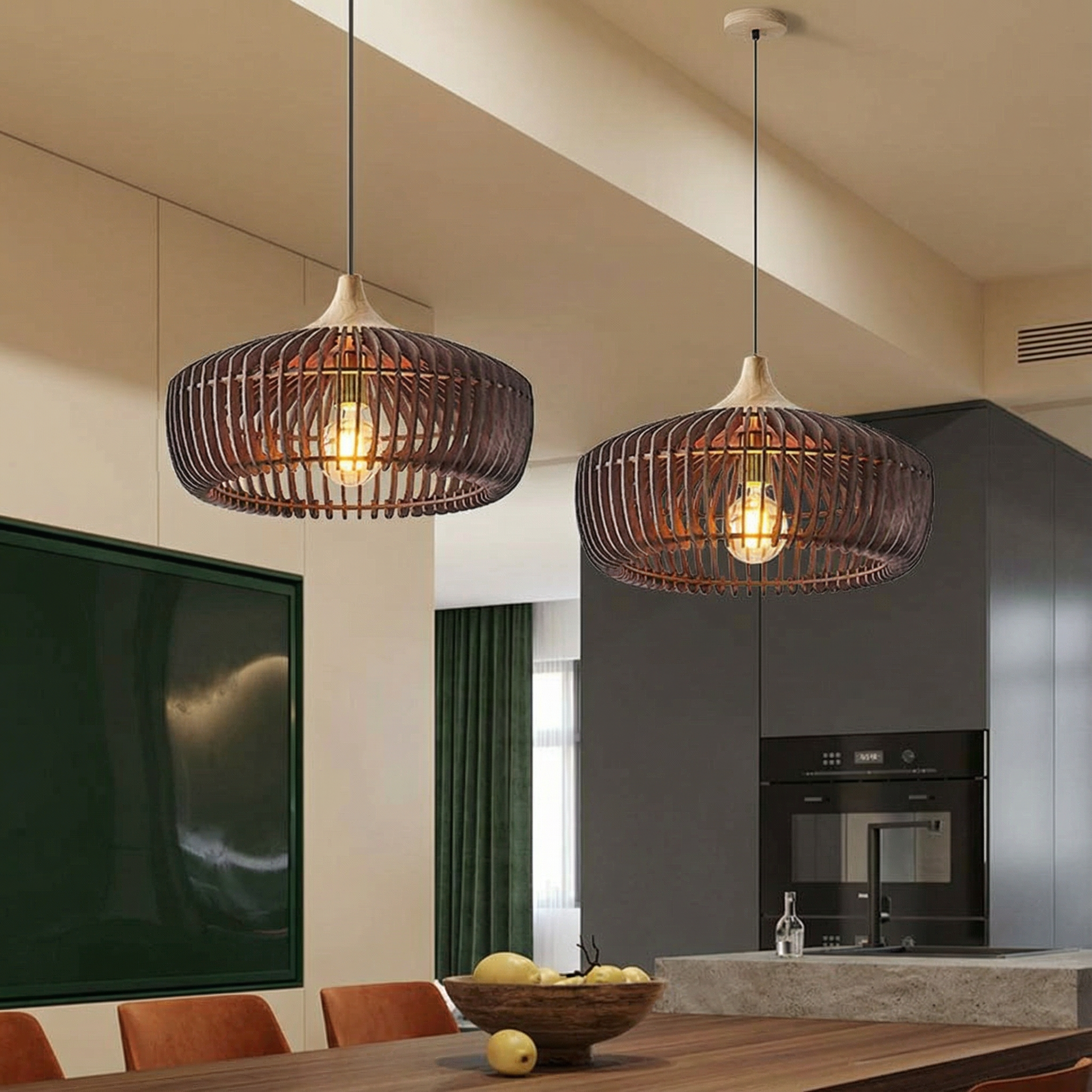 Elmora Natural Wood Pendant Light With Nordic Kitchen Design