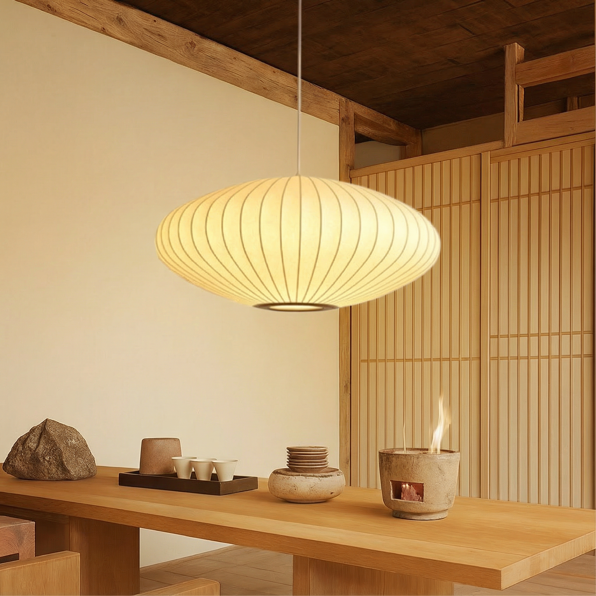 Luma Silk Contemporary Pendant Light With Silk Shade