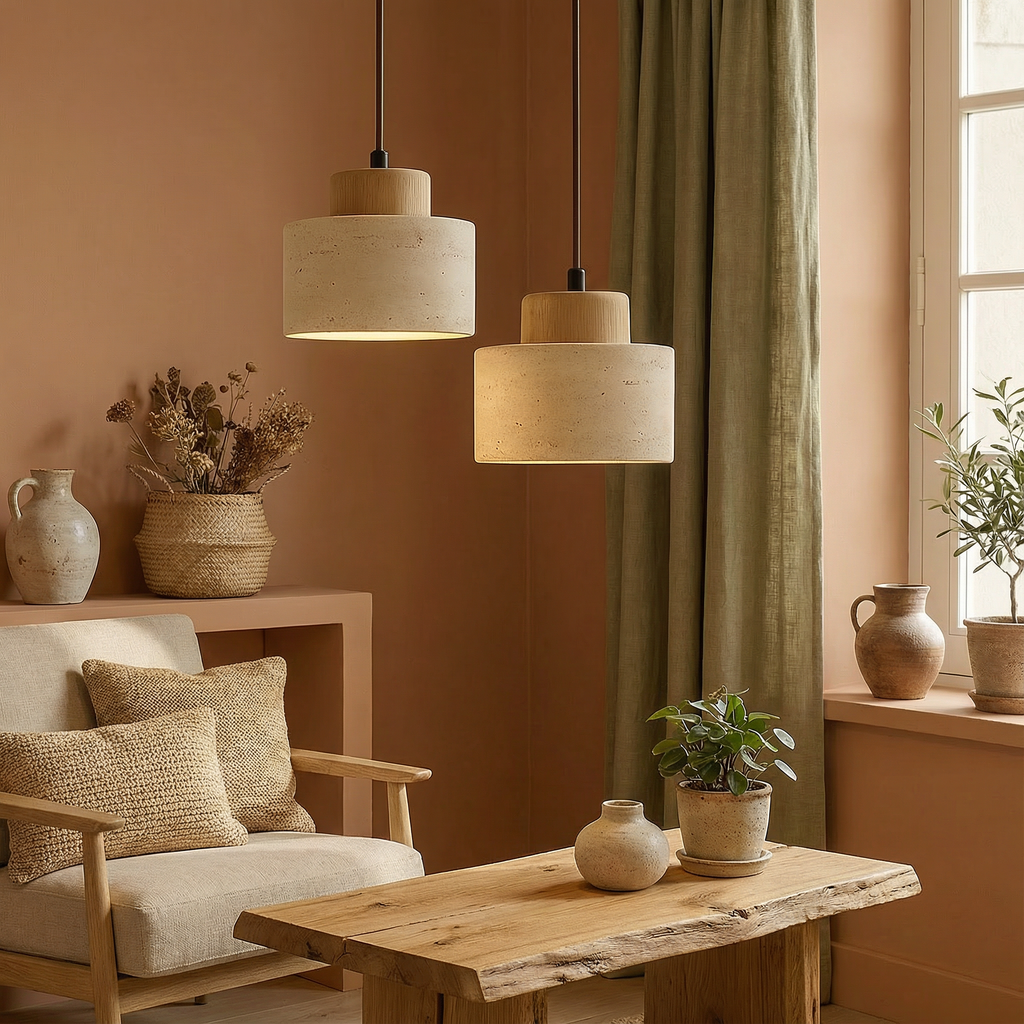 LumaStone Natural Stone Pendant Light With Adjustable Height