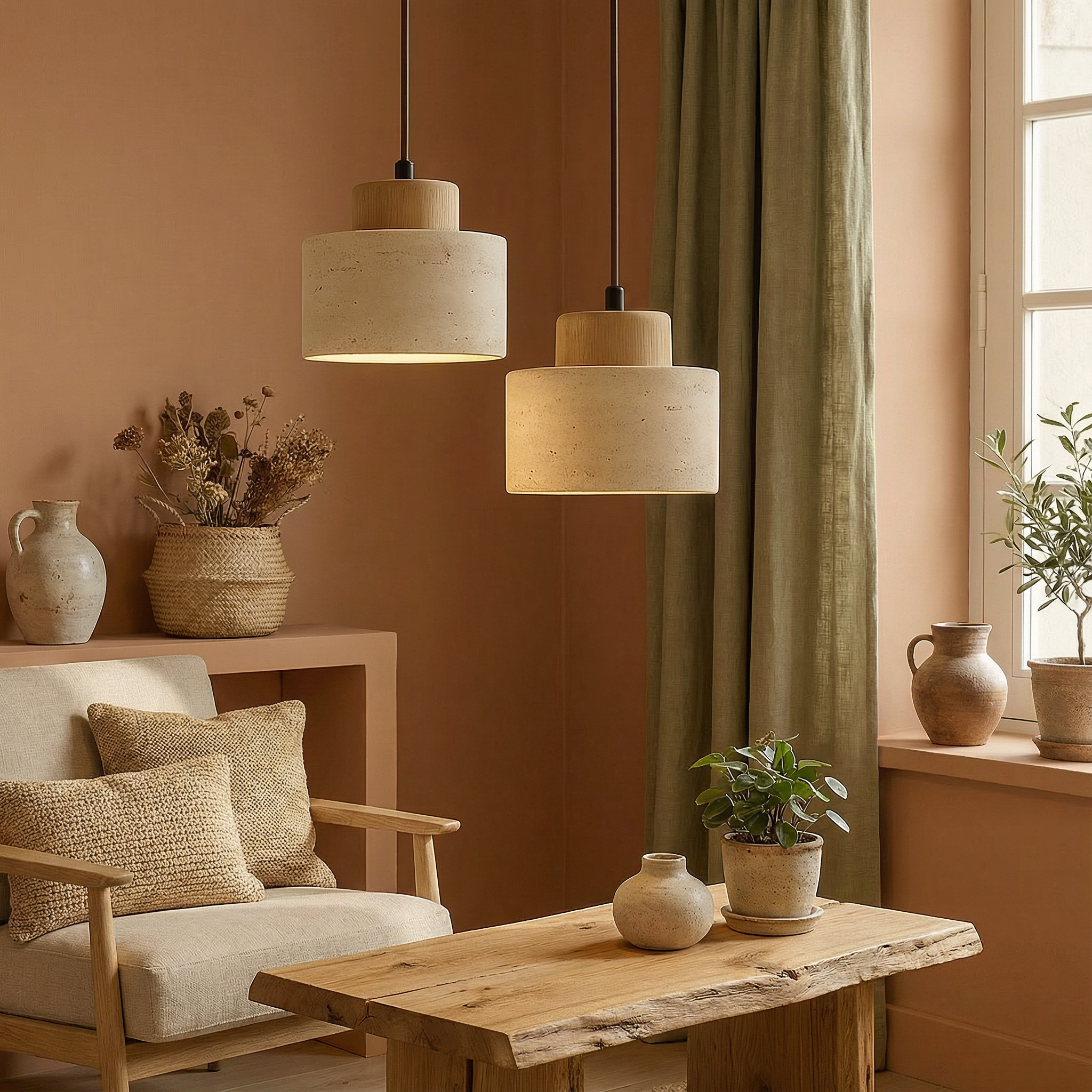 LumaStone Natural Stone Pendant Light With Adjustable Height