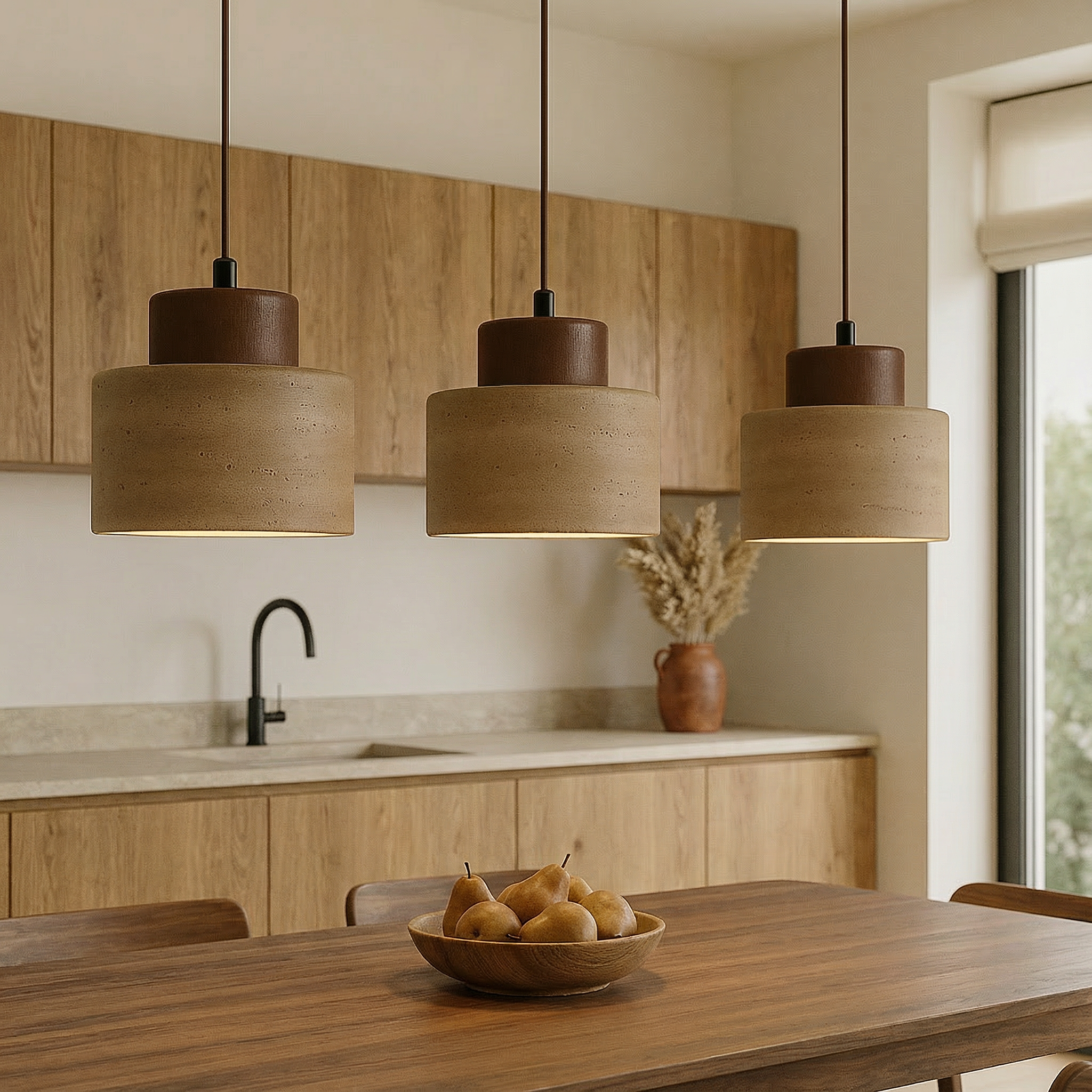 LumaStone Natural Stone Pendant Light With Adjustable Height