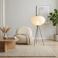 Handcrafted Rice Paper Lampshade On A Slim Floor Lamp For Ambient Light