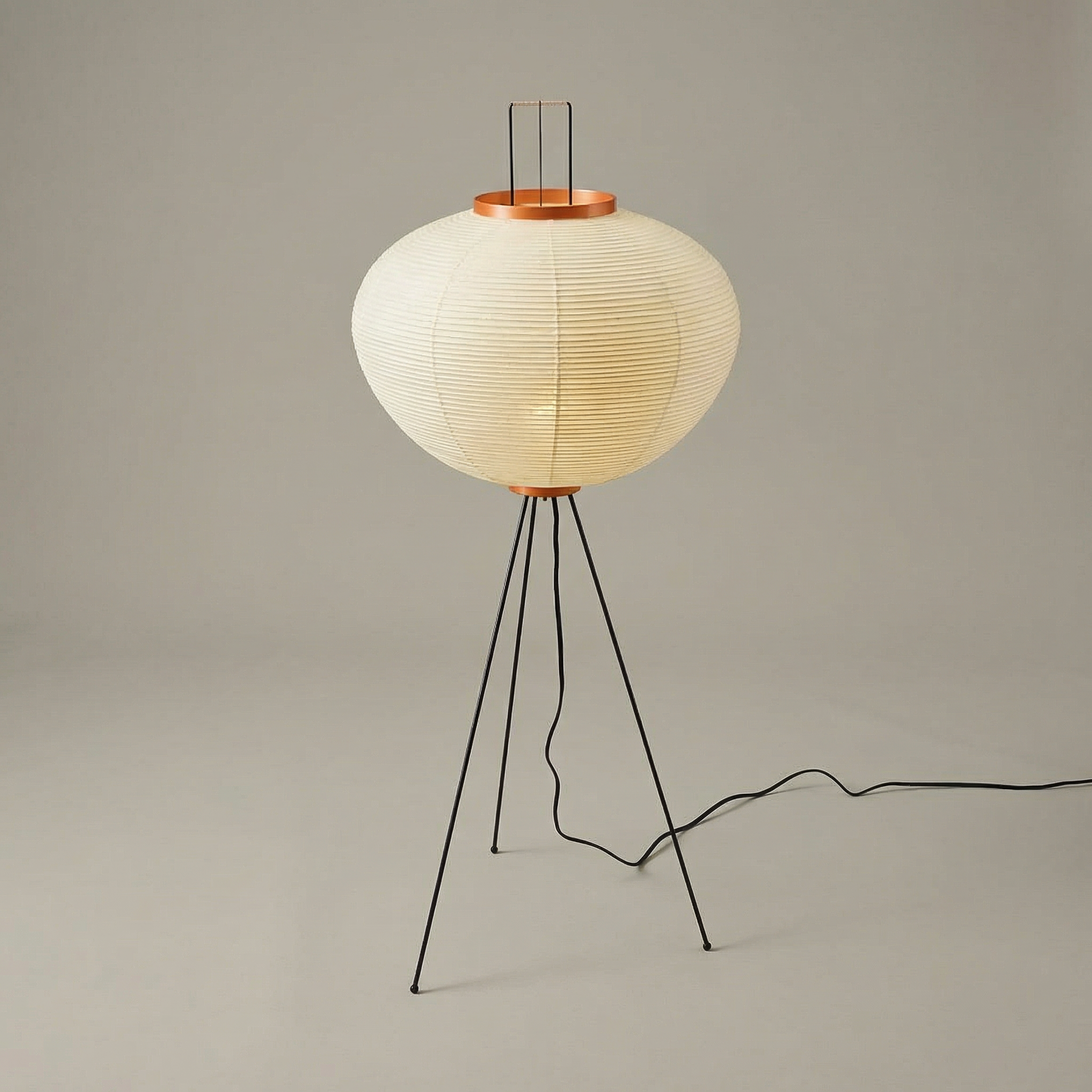 Handcrafted Rice Paper Lampshade On A Slim Floor Lamp For Ambient Light