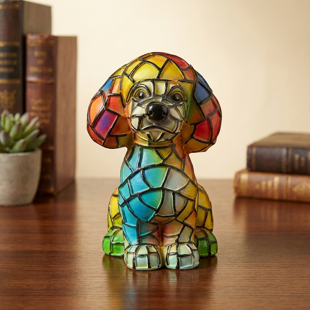 3Dモザイクプードル犬テーブルランプ – 寝室、棚、家庭用装飾向けカラフルな動物ナイトライト | Euroselle