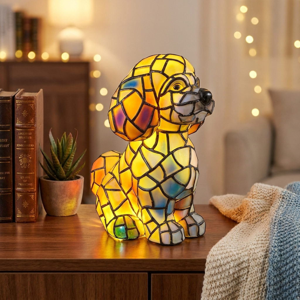 3Dモザイクプードル犬テーブルランプ – 寝室、棚、家庭用装飾向けカラフルな動物ナイトライト | Euroselle