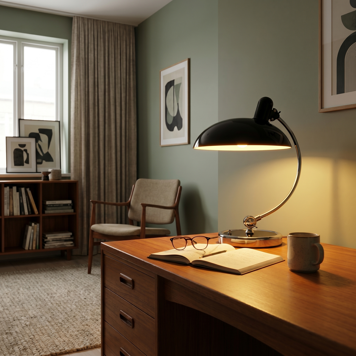 Nordisk retrobordlampe – buet kuppelskjerm