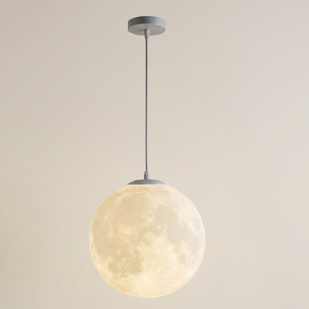 3D Moon Pendant Light — Textured Lunar Shell, Shadow-Casting Ceiling Fixture