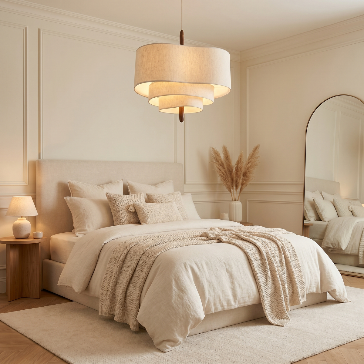 Lampada a sospensione in tessuto color crema in stile francese
