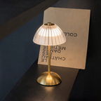 Dome Shade Cordless Table Lamp, Ribbed Transparent Shade, Touch Dimmer, Chrome Base | Euroselle