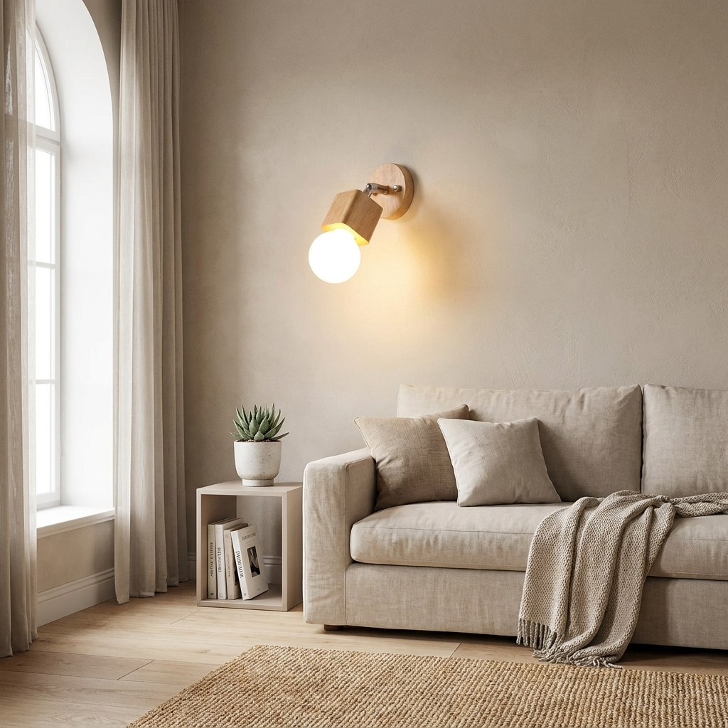 Wall Sconce Wood and Metal Adjustable Wall Light IP44 Rated E26 E27 Fixture | Euroselle