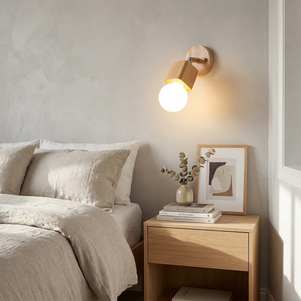 Wall Sconce Wood and Metal Adjustable Wall Light IP44 Rated E26 E27 Fixture | Euroselle