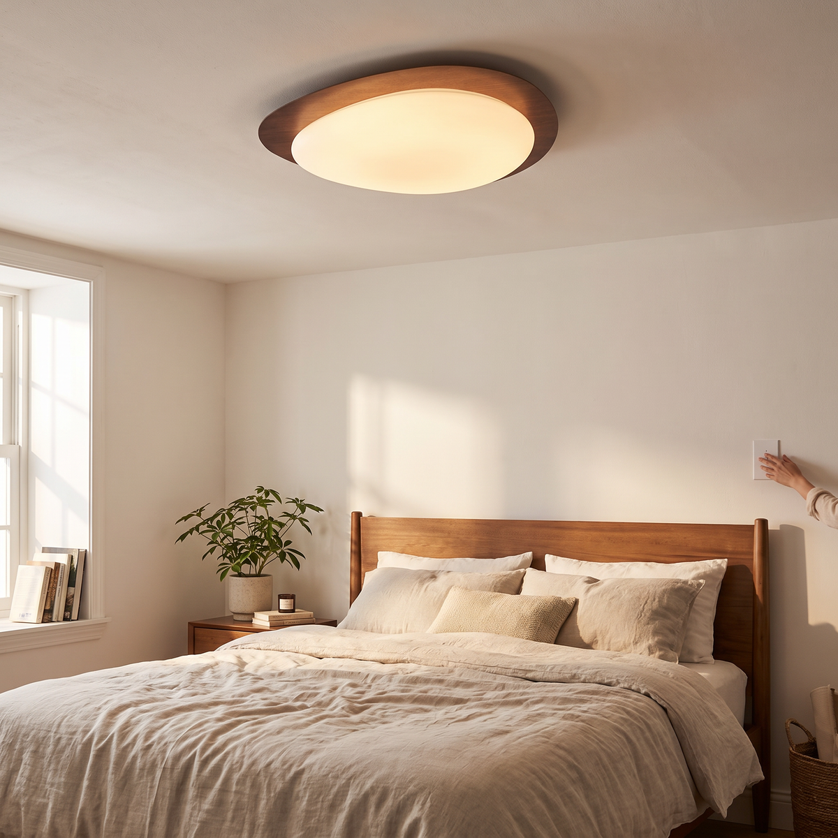 Plafoniera LED Riverstone — profilo ribassato da 8 cm, finitura effetto venatura del noce