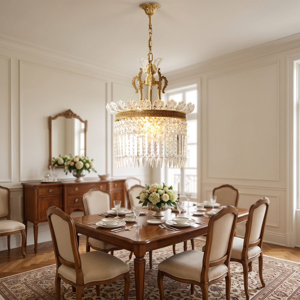 Lustre Facette en laiton poli et cristal