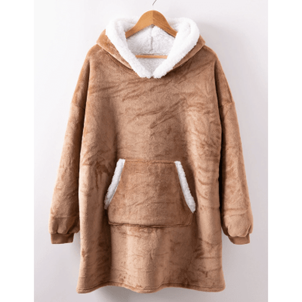CozyNest fleecefodrad hoodie-filt — bärbar design med fastsydd huva
