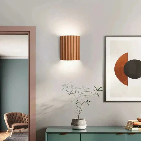 Compact Resin Sconce 6.5 Inches Tall Vertical Texture Up-Down Light Fixture Bedroom Hallway Entryway Minimalist Contemporary Ambient Install