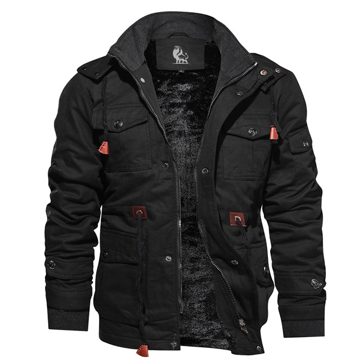 Herren-Arbeitsjacke aus wattierter Baumwolle - wasserdicht, abnehmbare Kapuze