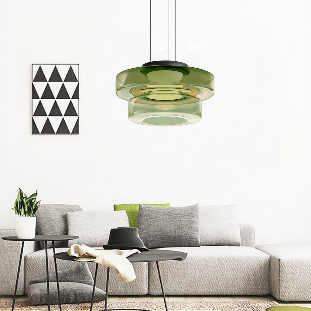Wisząca lampa LED z warstwowym kloszem z przydymionego szarego szkła, 18 in, regulowany przewód