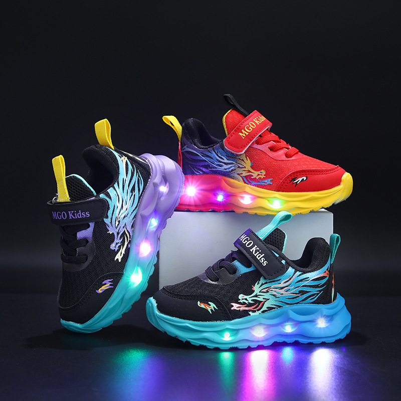 Zapatillas deportivas iluminadas para niños con cierre de gancho y bucle y suela flexible – calzado deportivo para niños y niñas, para la escuela, los deportes y las aventuras al aire libre