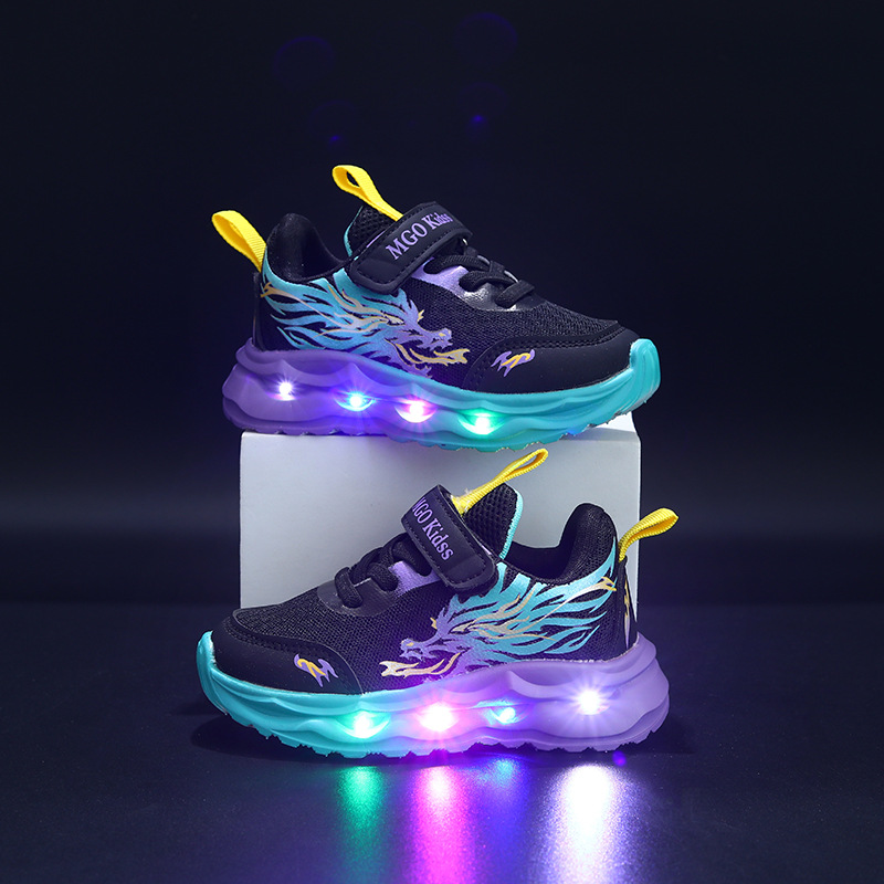 Zapatillas deportivas iluminadas para niños con cierre de gancho y bucle y suela flexible – calzado deportivo para niños y niñas, para la escuela, los deportes y las aventuras al aire libre
