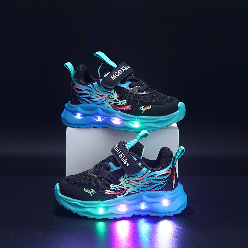 Zapatillas deportivas iluminadas para niños con cierre de gancho y bucle y suela flexible – calzado deportivo para niños y niñas, para la escuela, los deportes y las aventuras al aire libre