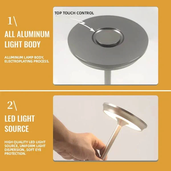 Dobíjecí kovová LED stolní lampa IP66 — dotykové ovládání, 4 úrovně
